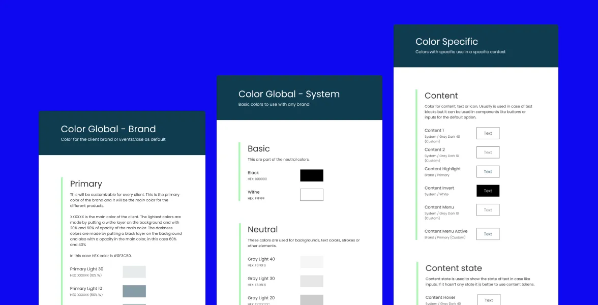 Eventscase design system colour tokens