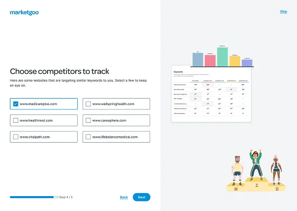 Choosing competitors to track in the marketgoo wizard
